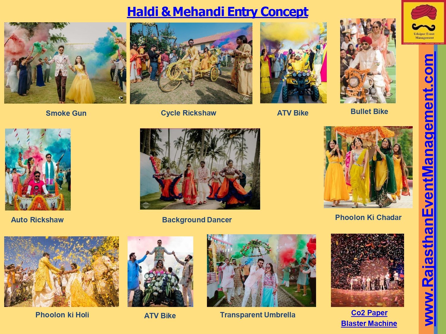 Haldi & Mehandi Entry Concept — Smoke, ATV & Flower Holi